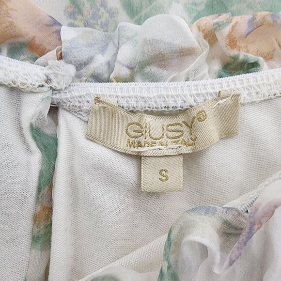 GIUSY Womens Blouse Small 100% Silk Floral Top Cold Shoulder Sheer Sleeve Italy - Picture 12 of 14
